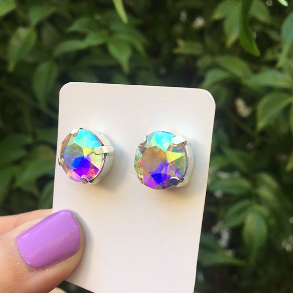 Aurora Borealis + Silver Crystal Earrings - Picture 3 of 12